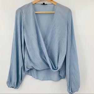 TOPSHOP size 4 light blue cross front bubble top